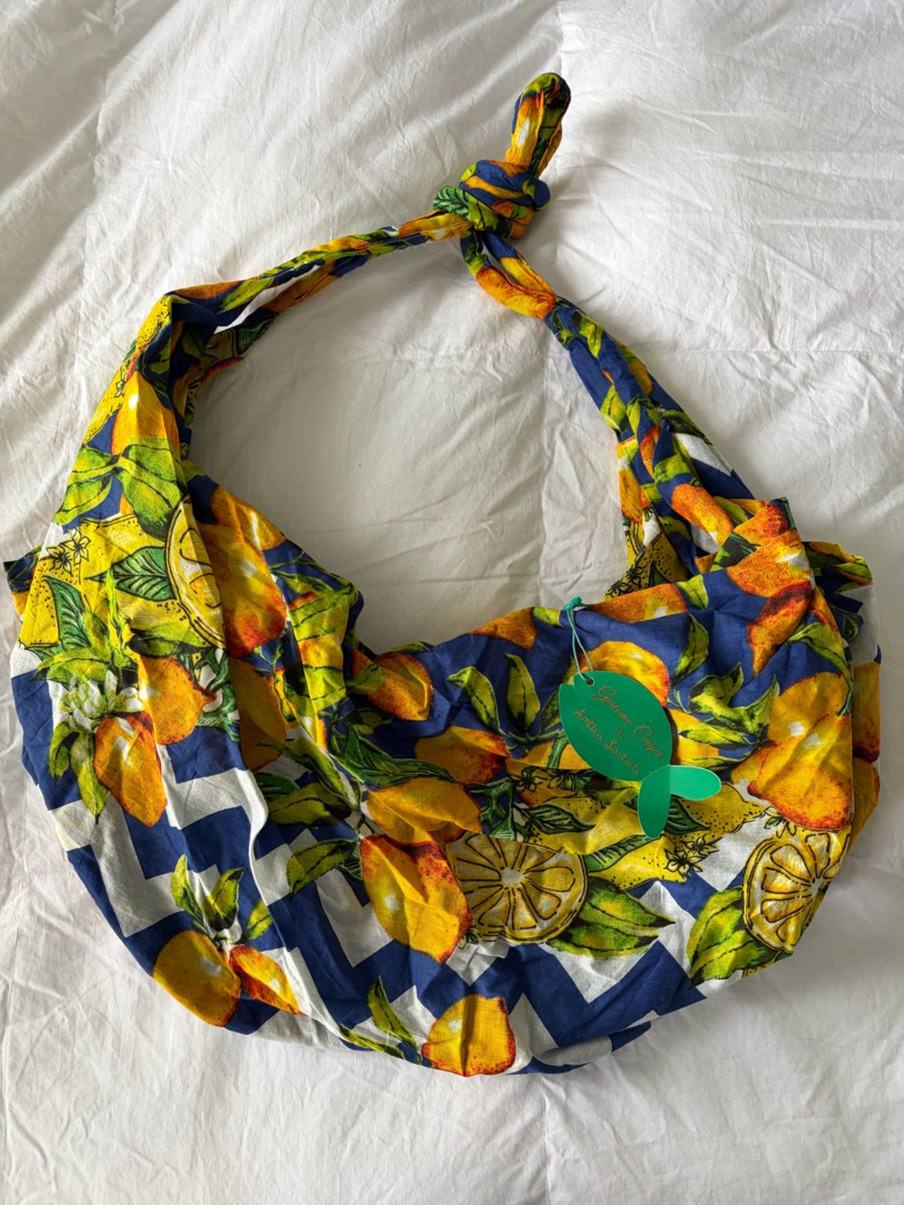 Italian Lemon Print Scarf Bag - Yellow & Blue